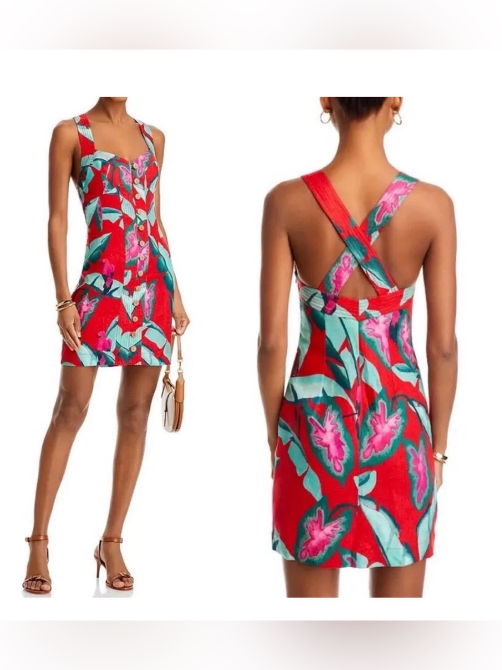 Farm Rio Red Tropical Print Sundress With Crisscross Back